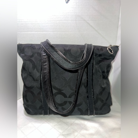 💥💥💥Coach Womens Poppy Op Art Glam Jacquard Tote Purse Shoulder Bag Black Medium - Picture 4 of 13